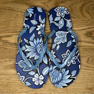 New! Vera Bradley Tropics Tapestry Flip Flops Blue Floral Sandals Women’s 9-10